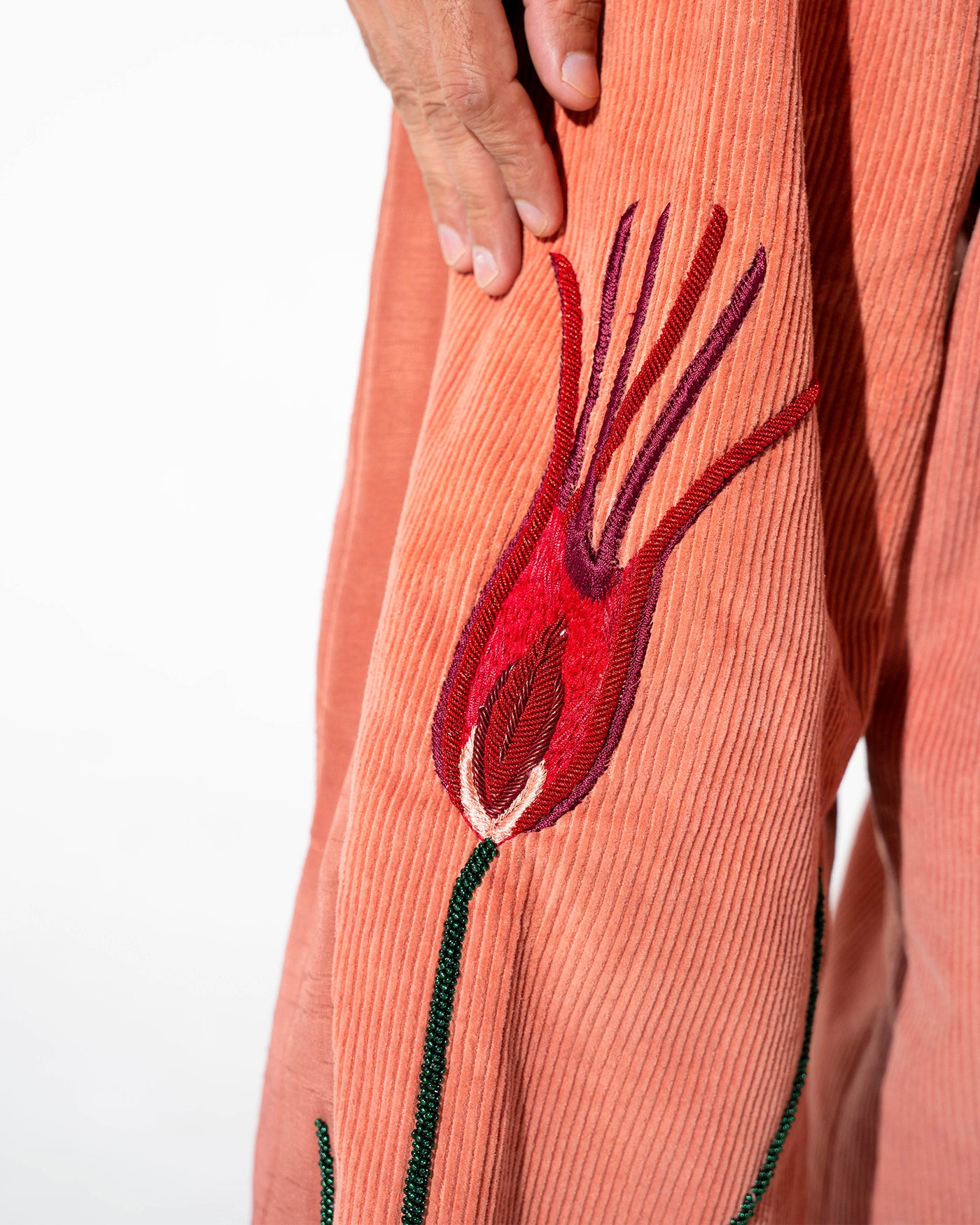 Red Tulip Silk and Corduroy Pants