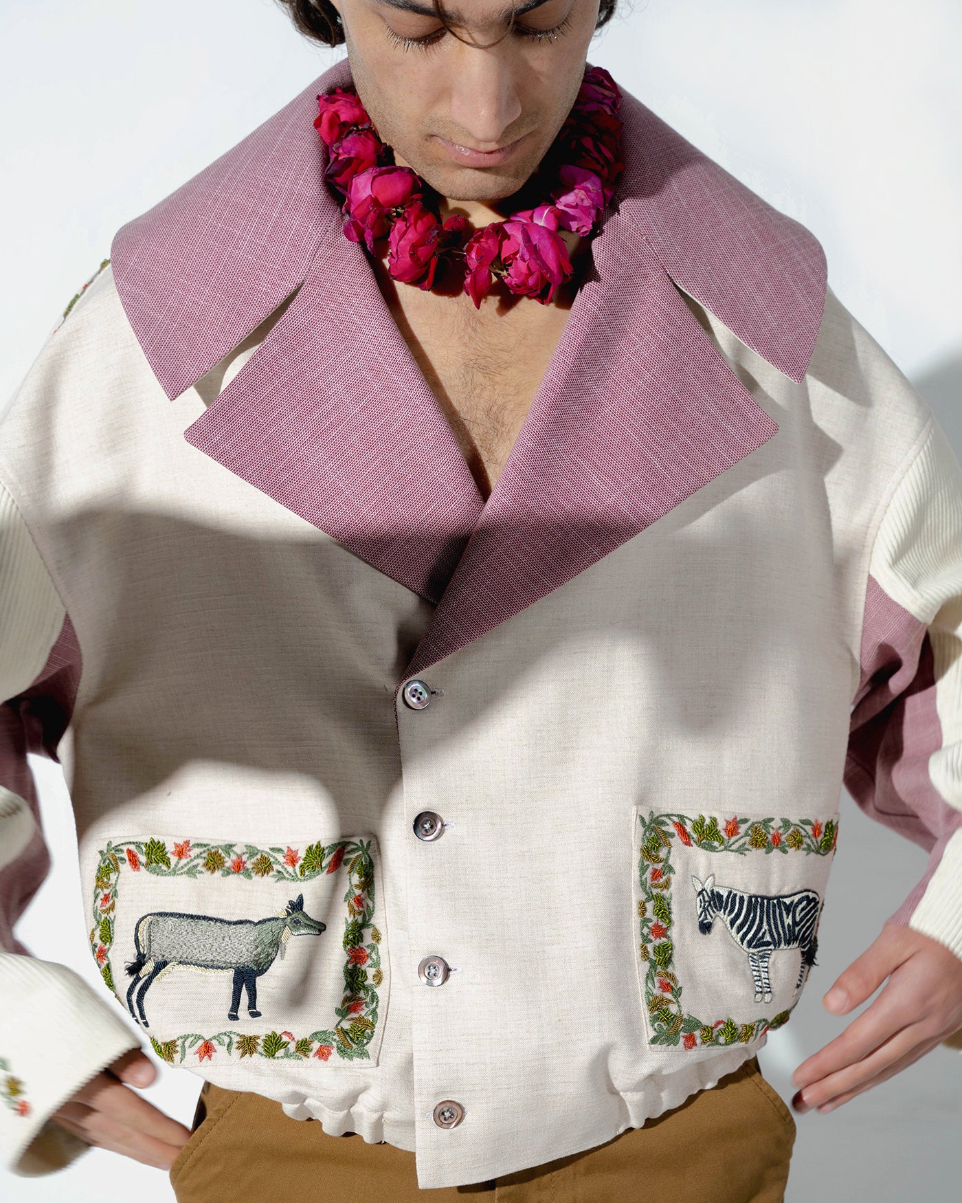 Zebra and Nilgai Retro Plaid Lapel Short Jacket