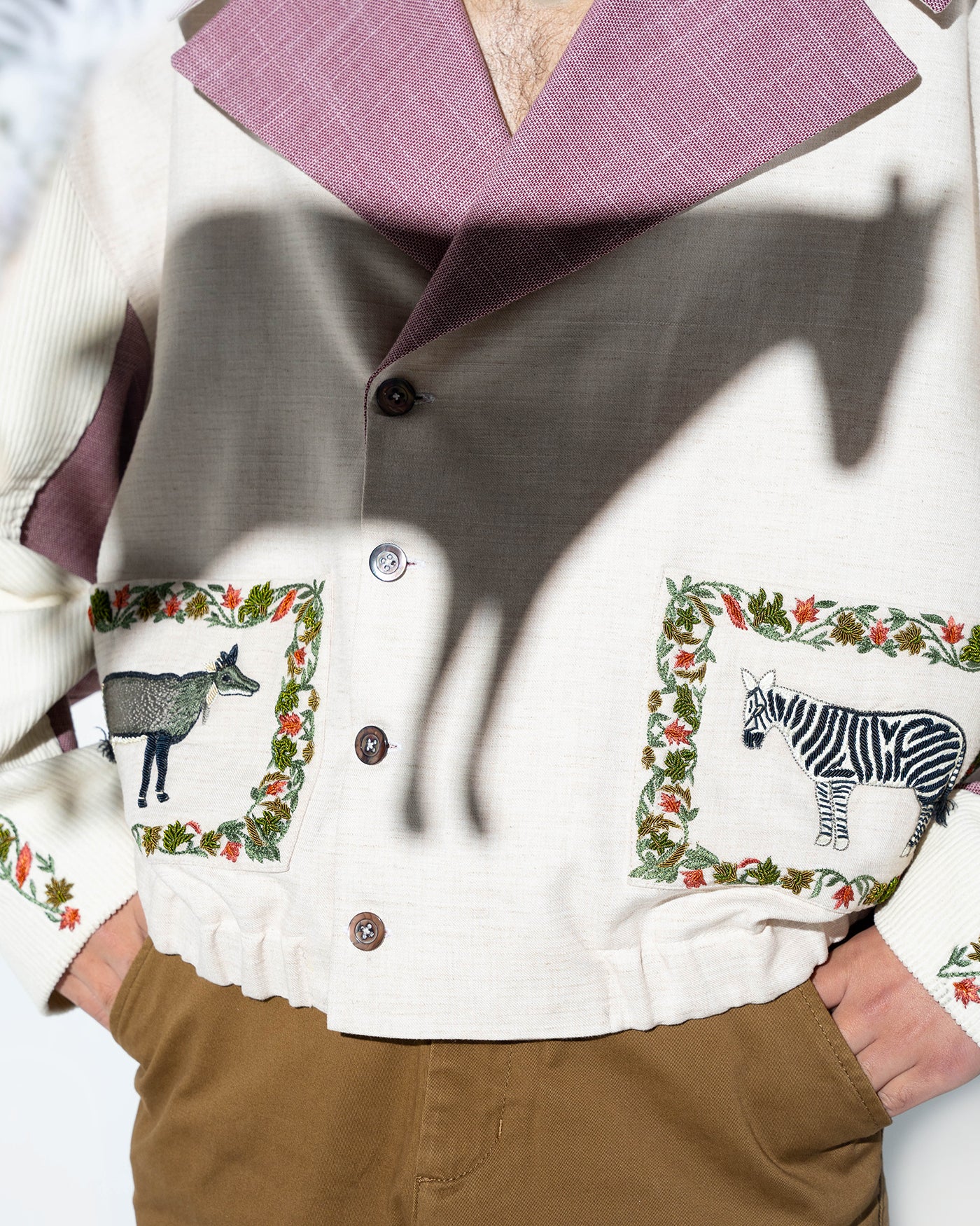 Zebra and Nilgai Retro Plaid Lapel Short Jacket